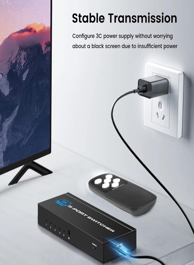 NEWCARE HDMI 2.1 Switch, 5-Port HDMI 8K Switch with Remote Supports 4K@120Hz, 8K@60Hz Auto CEC 3D HDCP2.3, Ultra HD HDMI Switcher Splitter Compatible with PS5/4/3, Xbox,roku, Fire Stick, TV,Projectors - Image 5